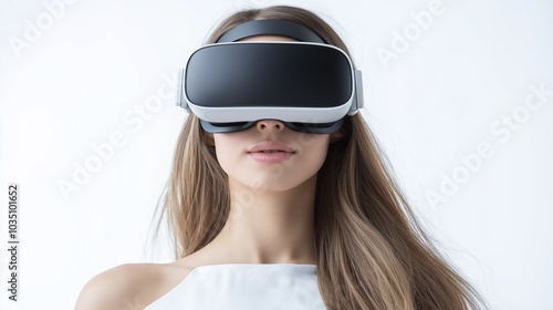 Woman with long hair wearing virtual reality headset