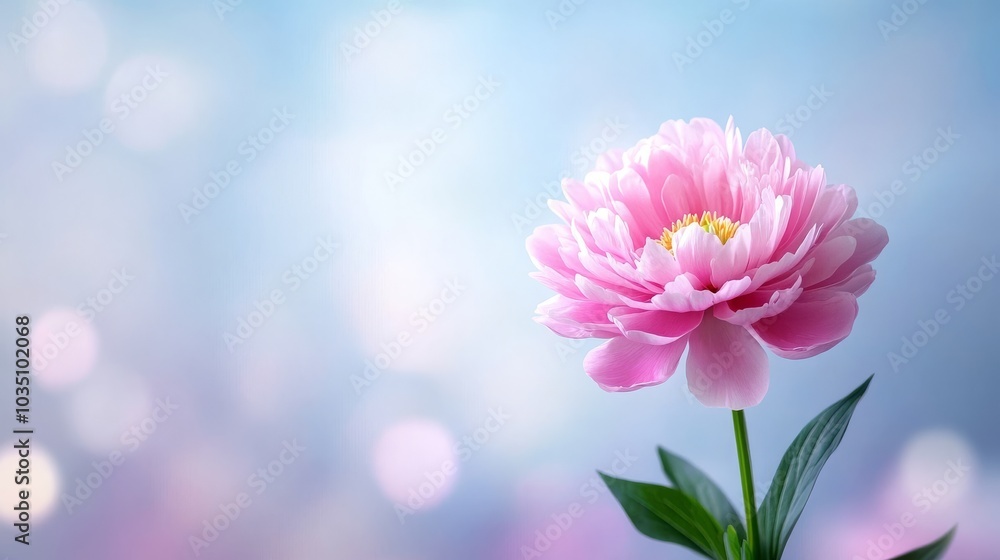 Elegant pink peony flower against a soft blue background Elegant pink peony flower against a soft blue background