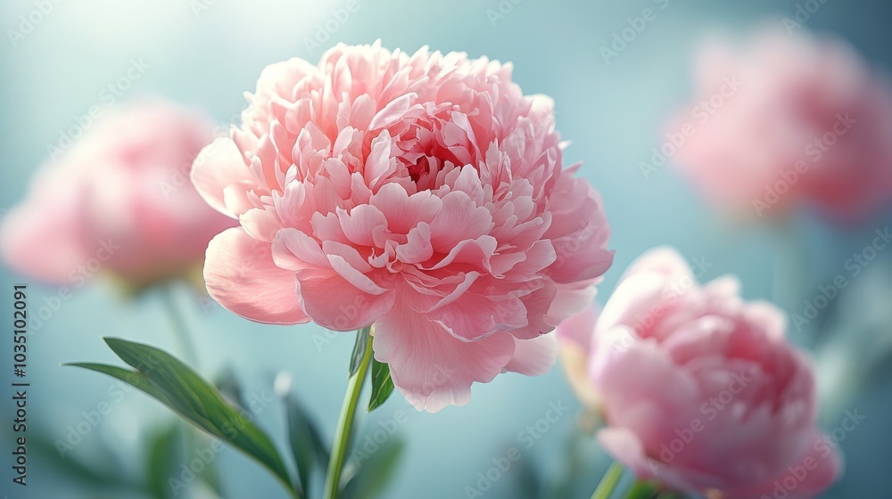 Elegant pink peony blossoms in soft focus Elegant pink peony blossoms in soft focus