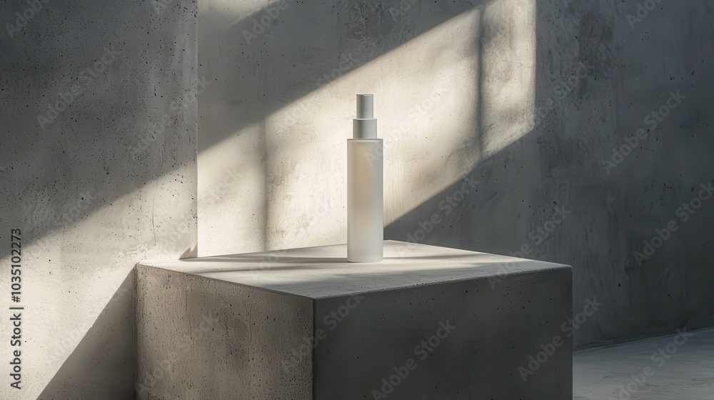 Minimalist Bottle on Concrete Platform with Light Shadows Minimalist Bottle on Concrete Platform with Light Shadows
