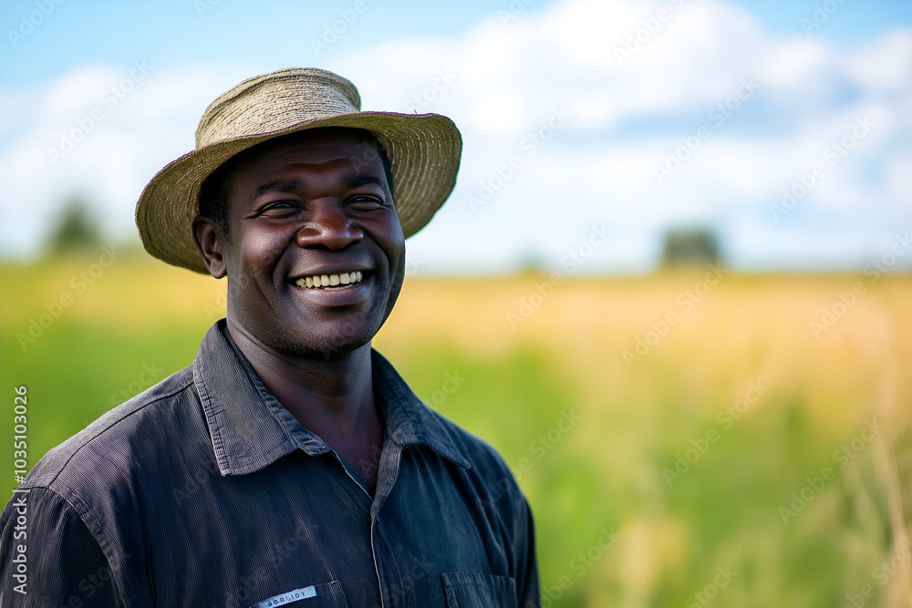 African smiling male farmer standing in a field, People photography, Men in agriculture African smiling male farmer standing in a field, People photography, Men in agriculture