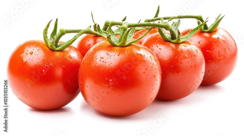 Fresh red tomatoes with droplets, showcasing their vibrant color and freshness.