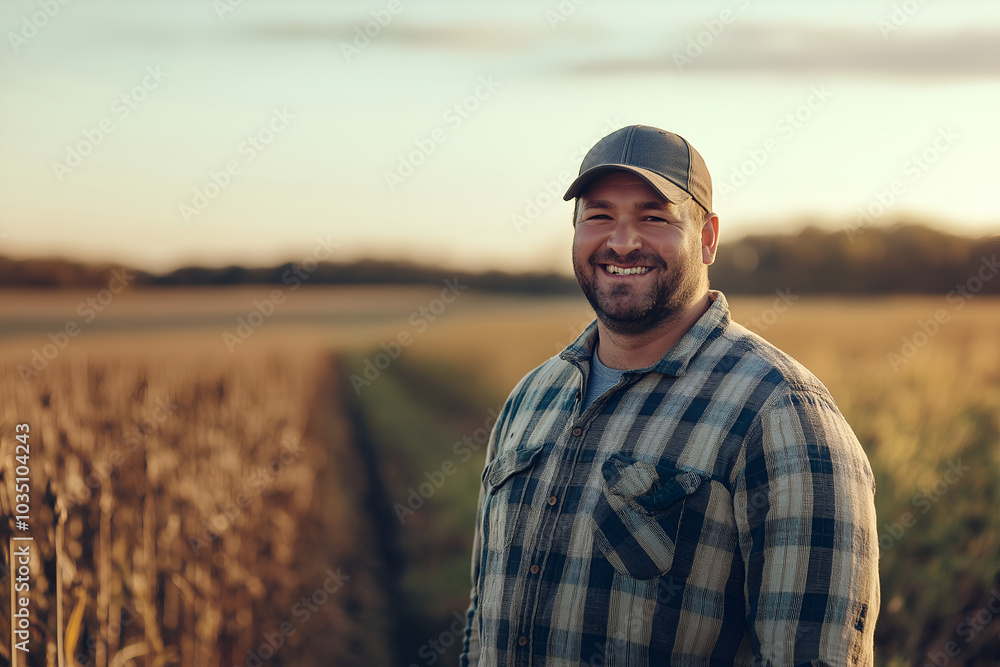 A smiling male farmer standing in a field, People photography, Men in agriculture A smiling male farmer standing in a field, People photography, Men in agriculture