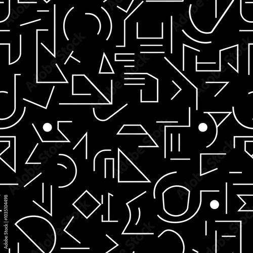 Minimalist Abstract Geometric Shapes Seamless Pattern Black and White Background