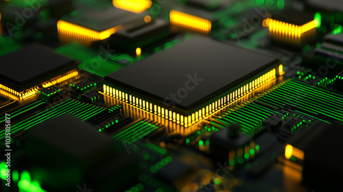 Close-up of a Microchip on a Circuit Board