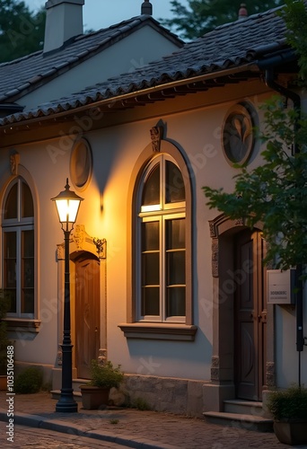  building with warm light	