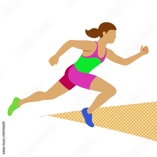 Runner's Determination: A dynamic illustration of a female athlete in mid-stride, showcasing speed, power, and athleticism.