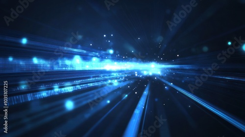 Abstract Blue Light Streaks and Glowing Particles