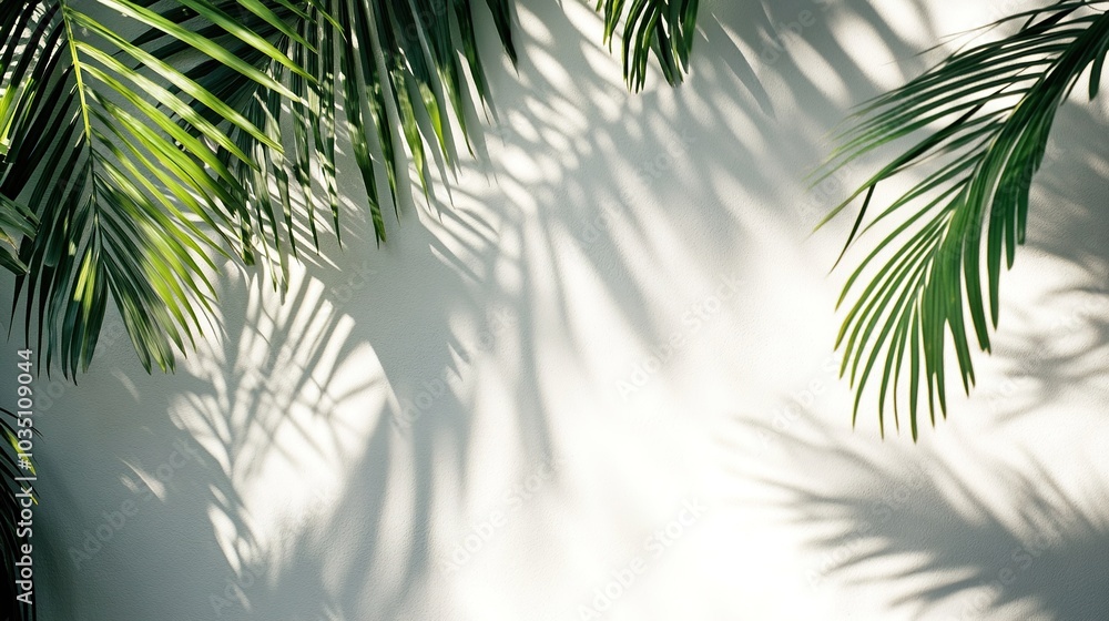 Lush Green Palm Leaves Against a Light Background Lush Green Palm Leaves Against a Light Background