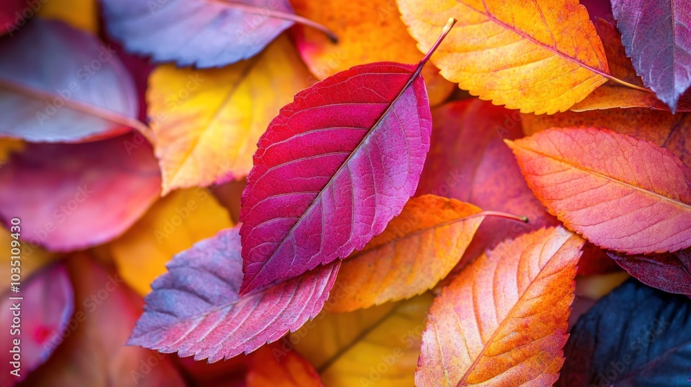 A close-up image of vibrant autumn leaves in shades of red, orange, yellow, and purple. A close-up image of vibrant autumn leaves in shades of red, orange, yellow, and purple.