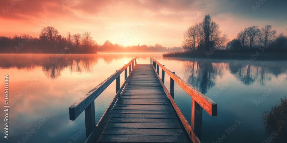 Misty Lake Sunrise. Misty Lake Sunrise.