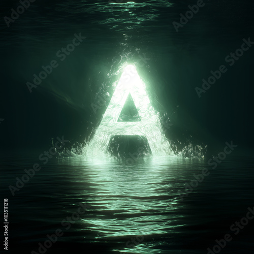 Ethereal Underwater Vortex, Letter A, Neon Abyss