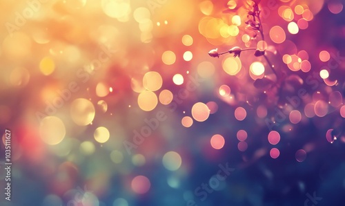 Bokeh lights and plant stems with a blurred background.