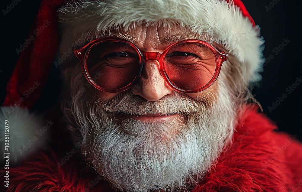 Cheerful Santa Claus in oversized sunglasses, perfect for Christmas marketing, holiday cards, and festive promotions. Captures holiday spirit with a playful touch. Cheerful Santa Claus in oversized sunglasses, perfect for Christmas marketing, holiday cards, and festive promotions. Captures holiday spirit with a playful touch.
