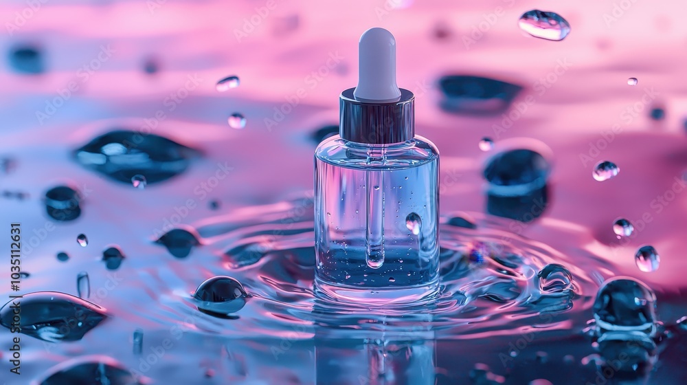 Elegant Dropper Bottle in Colorful Water Splash Elegant Dropper Bottle in Colorful Water Splash