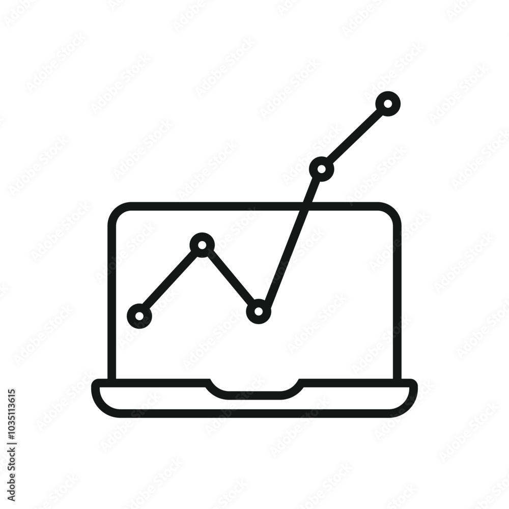 Editable vector icon of a laptop displaying a graph, ideal for presentations, websites, or apps Editable vector icon of a laptop displaying a graph, ideal for presentations, websites, or apps