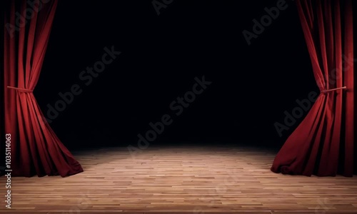 red stage curtains with spotlight