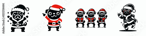 Pug dogs in santa costumes grooving to the holidays