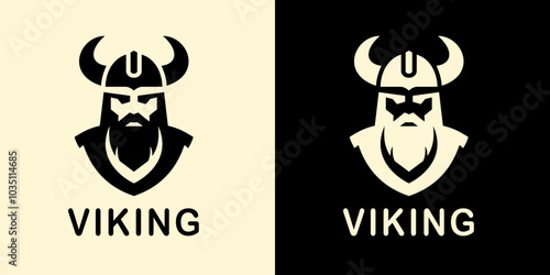 A fierce Viking logo featuring a warrior with a horned helmet and beard in a bold, minimalist design