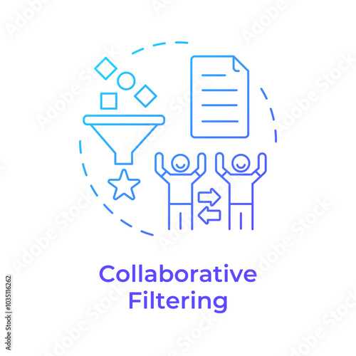 Collaborative filtering blue gradient concept icon. User data, organization. Advertising system. Round shape line illustration. Abstract idea. Graphic design. Easy to use article, blog post