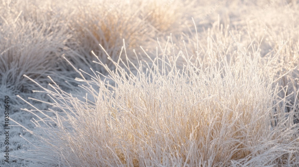 Delicate grasses, coated in frost, sparkle under the soft morning sun in a peaceful winter meadow. The landscape exudes serenity as the cold air enhances the beauty of nature frost-kissed canvas. Delicate grasses, coated in frost, sparkle under the soft morning sun in a peaceful winter meadow. The landscape exudes serenity as the cold air enhances the beauty of nature frost-kissed canvas.