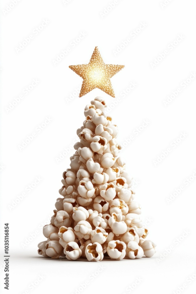 Popcorn Christmas tree with golden star on top Popcorn Christmas tree with golden star on top