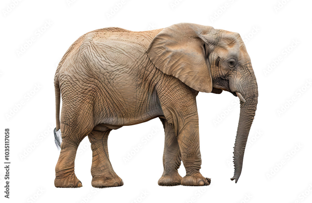 African elephant standing, isolated on white background African elephant standing, isolated on white background