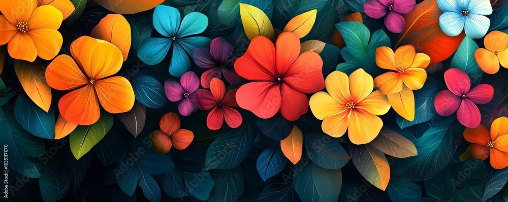 A colorful bouquet of flowers is displayed in a blue background A colorful bouquet of flowers is displayed in a blue background