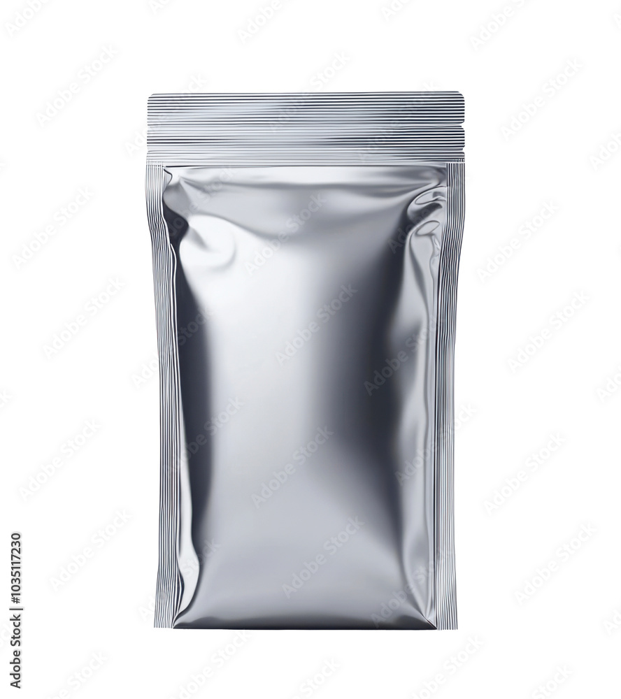 Silver metallic Foil Packaging Pouch on Transparent Background – Isolated Product Mockup Silver metallic Foil Packaging Pouch on Transparent Background – Isolated Product Mockup