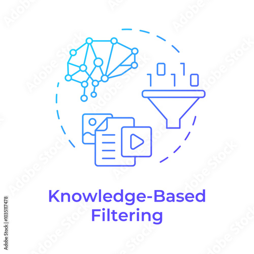 Knowledge-based filtering blue gradient concept icon. Artificial intelligence, machine learning. Round shape line illustration. Abstract idea. Graphic design. Easy to use article, blog post