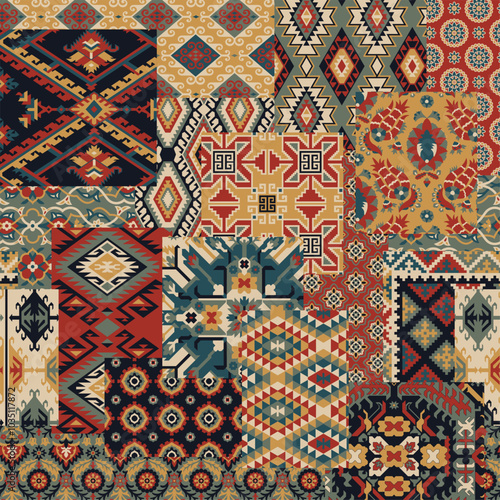 Damask arabesque carpet fabric patchwork wallpaper abstract vector seamless pattern for fabric pillow cloth shirt carpet tablecloth rug 
