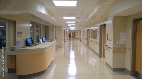 Clean and empty hospital interior with administration offices