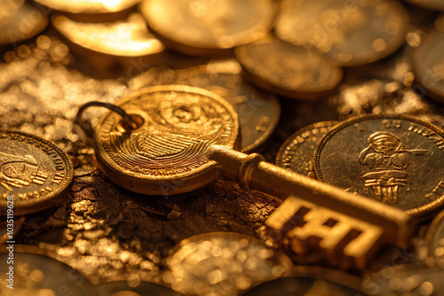Gold coins and golden keys