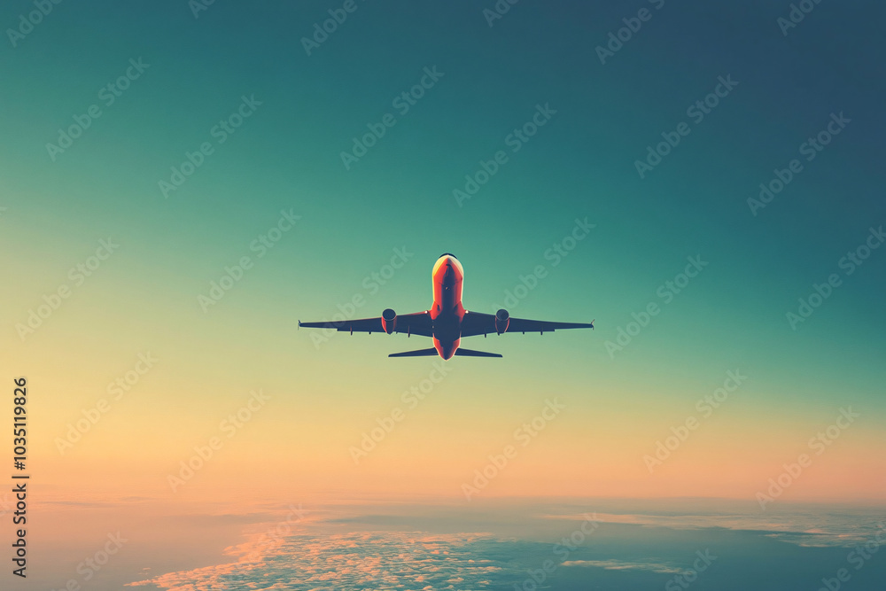 Airplane in the flight, travel background with airplane flying in the blue sky over the clouds. Flying airplane with blank livery
Airplane in the flight, travel background with airplane flying in the blue sky over the clouds. Flying airplane with blank livery