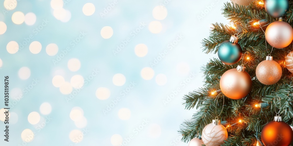 Festive Christmas Tree with Ornaments and Bokeh Lights Festive Christmas Tree with Ornaments and Bokeh Lights