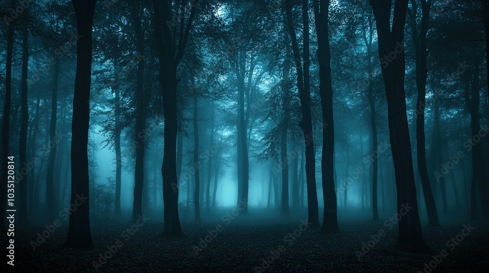 Obraz premium Mysterious Foggy Forest at Twilight