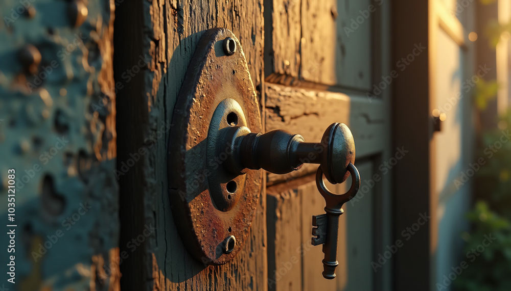 Close-up of a Rustic Door Handle in Soft Light Close-up of a Rustic Door Handle in Soft Light