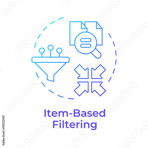 Item-based filtering blue gradient concept icon. Data collection, organization. Methodology, algorithms. Round shape line illustration. Abstract idea. Graphic design. Easy to use article, blog post