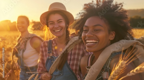 Women friends taking a selfie on a farm while tending to livestock, showcasing their teamwork and joy in agriculture for social media or business purposes
