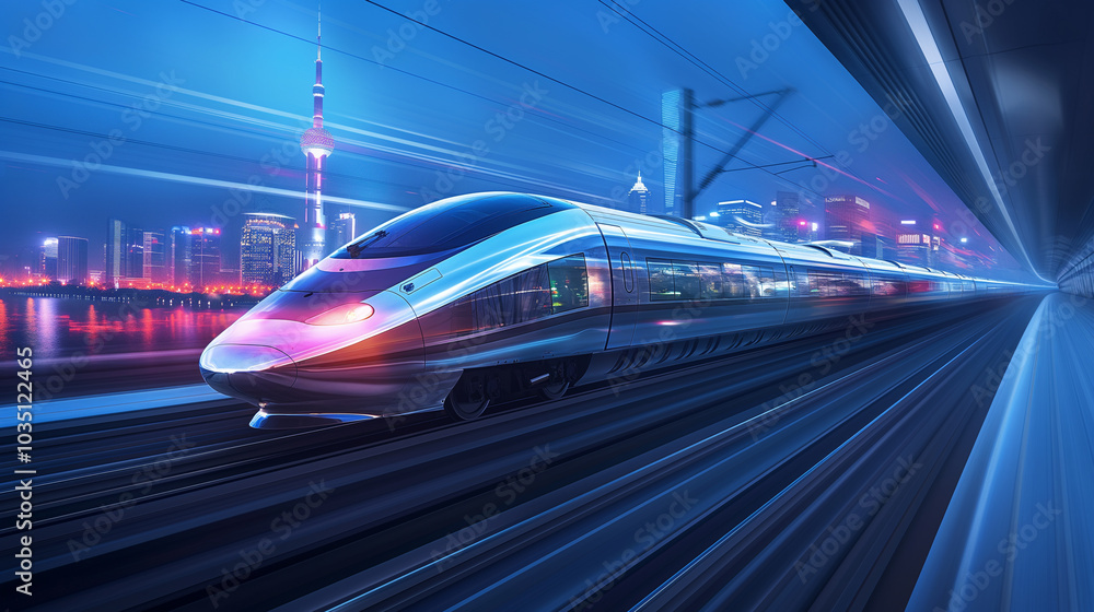 High-speed train running in the city High-speed train running in the city