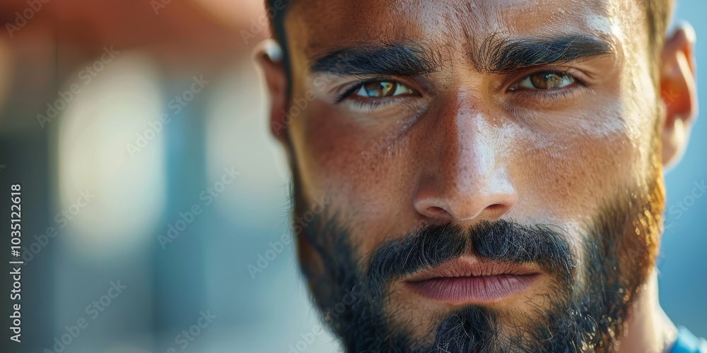 Outdoor portrait of a dedicated athlete focused on health and fitness, showcasing determination and effort during training in an urban setting Outdoor portrait of a dedicated athlete focused on health and fitness, showcasing determination and effort during training in an urban setting