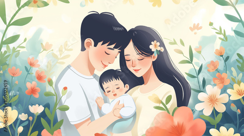 young couple holding baby