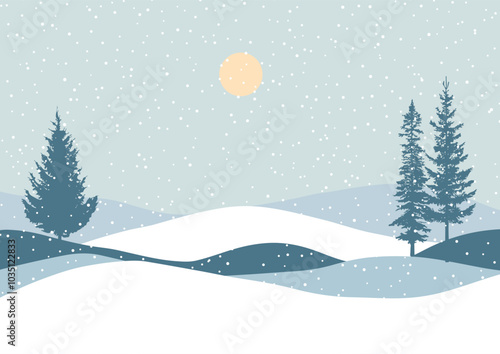 Winter snowy landscape design with falling snow
