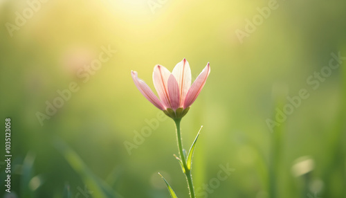  Delicate Pink Flower Blooming in a Sunlit Meadow