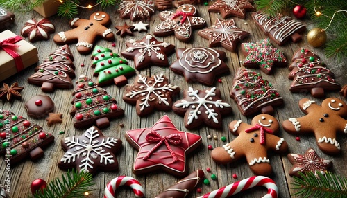 Wunderschön verzierte Schoko-Weihnachtsplätzchen photo