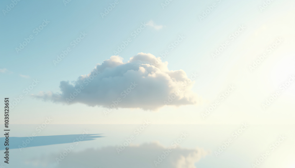 Obraz premium Single Cloud Floating in a Blue Sky Over a Calm Sea
