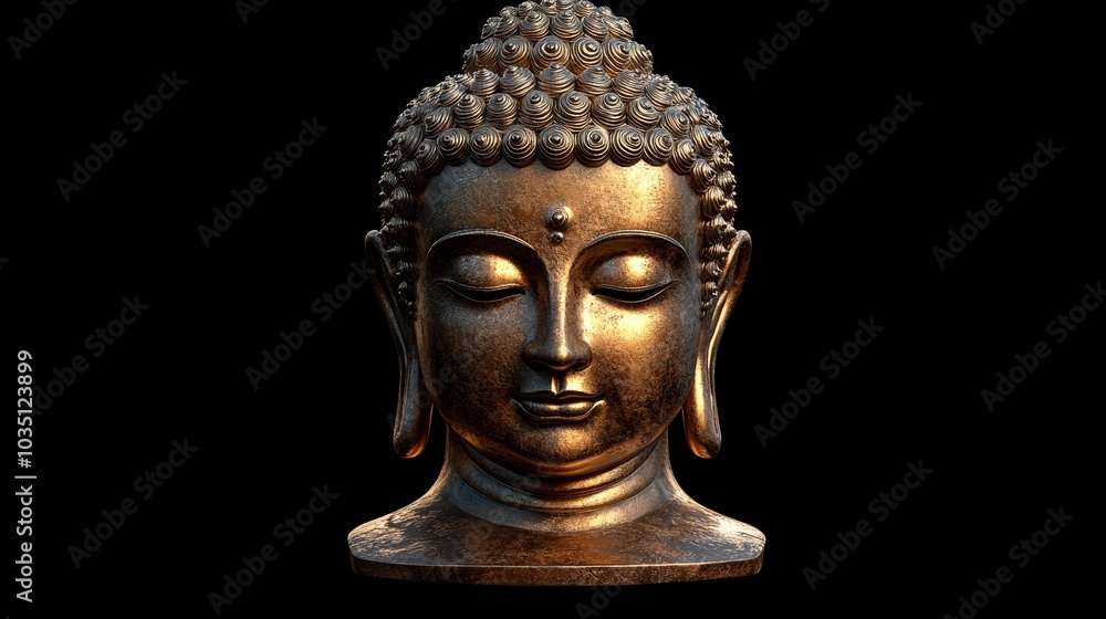 custom made wallpaper toronto digitalGolden Buddha Statue Head with Closed Eyes on Black Background