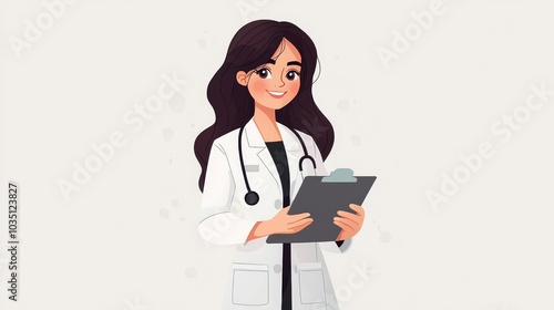 Female Doctor Holding Clipboard and Stethoscope   Healthcare Professional  Medical Illustration  Cartoon Style