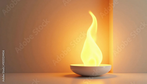  Small Candle Flame Burning in a Minimalist Setting