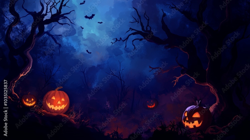 Halloween Forest with Jack-o'-Lanterns Halloween Forest with Jack-o'-Lanterns